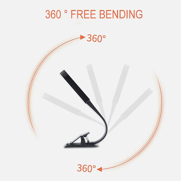 Mini Usb Plug Bøger Clip Lys Letvægts Roterende Lampe Arm Lys Til Hjem Soveværelse Studie（Sort）