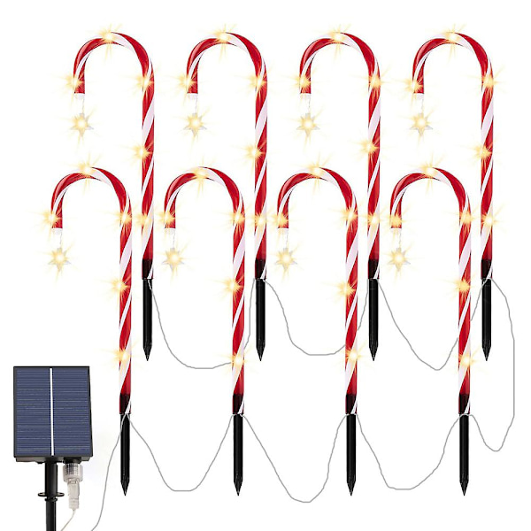 Dww-solar sukkertøy lys, utendørs sol julebelysning 8 moduser 8 høytidslys merket sti med stjerner gangsti pe