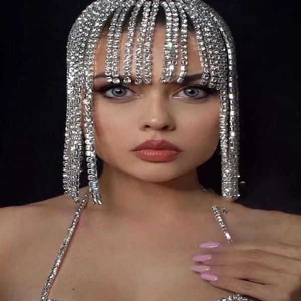 Kvast hodekjede Rhinestone hodeklips Kvast dråpe anheng bryllup hodeplagg（Sølv）