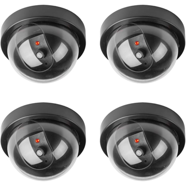 4- set virtuell säkerhetsdomekamera med LED-ljus som blinkar (svart)
