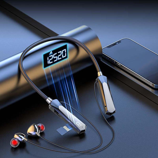 Bluetooth 5.3 Dual-mode Spil/musik Hals Bluetooth Headset Sort Teknologi Intelligent Skridttæller Headset