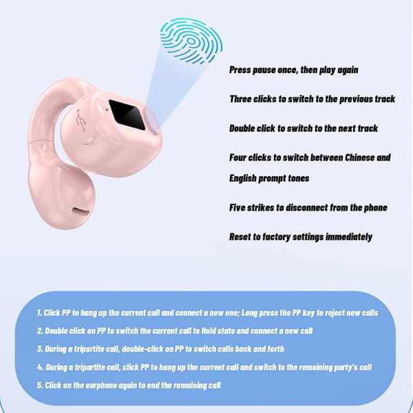 Øreklipshodetelefoner Bluetooth 5.3 Åpne øreklips Trådløse ørepropper Bluetooth-headset for reise