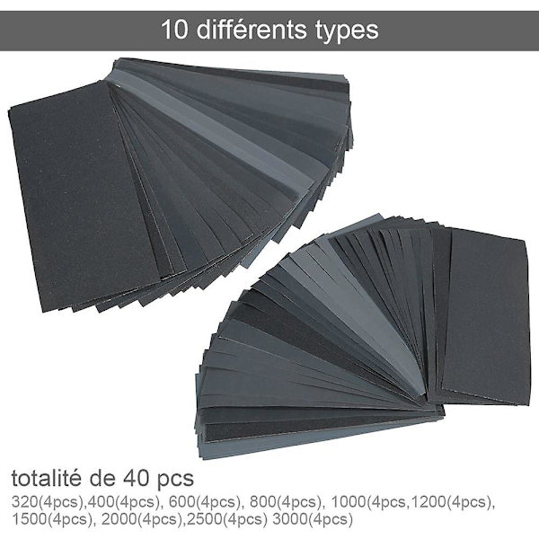 40 st sandpapper 4x10 superfint våt och torrt sandpapper för slipning av plast trä metall strålkastare, handgjorda