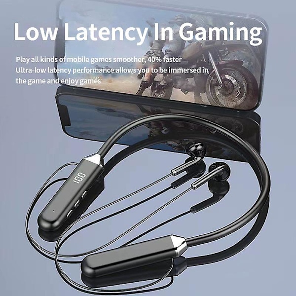 Bluetooth-headset, digitalt display, Bluetooth 5.2, nakkebåndsheadset, nakkebånd, magnetisk absorption, semi-in-ear Bluetooth-headset, headset A