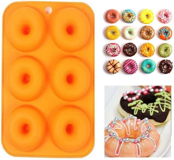 6-hullet silikon donutformer, sett med 2 non-stick bakebrett, bakepanne