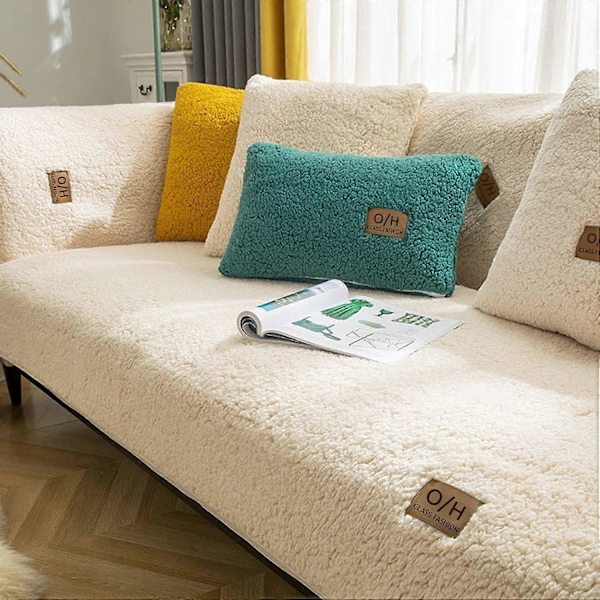 Hörnsoffaöverdrag Quiltat Soffaöverdrag med Armstöd med Vänster/Höger Meridian - L-format Fläcktåligt Soffa Skydd (Beige, 70x70cm/Kvadrat)