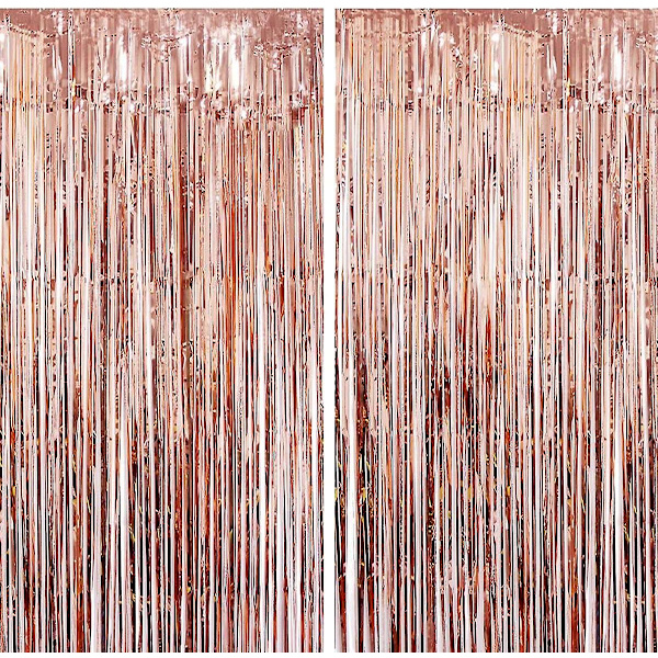 Dww-2kplRuusukulta 1*2,5m Tinsel Rosegold Metallic Verho, Folio Fringe Verhot, Juhlavalokuva Tausta, Syntymäpäiväkoristelu