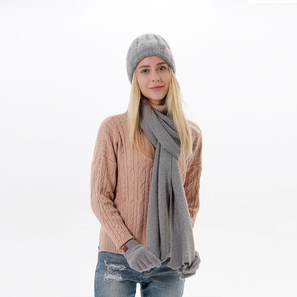 Vintermössa Halsduk Handskar Set Unisex Slouchy Halsduk Varm Stickad Mössa för Utomhusbruk (Brun)