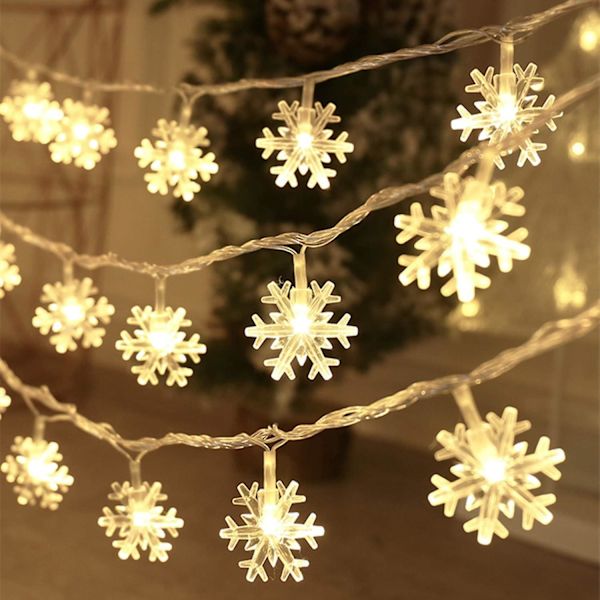 Julgransbelysning 20 fot 40 LED snöflinga ljusslinga batteridriven vattentät ljusslinga