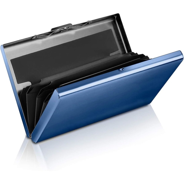 Aluminium kreditkortshållare ultratunn metall RFID-skärmad visitkortshållare, 6 kreditkortsfack, blå