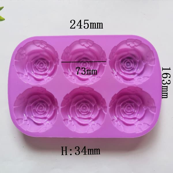 Kageform Fleksibel Non-stick Rose Blomsterform Silikoneform 6 Gitre Chokolade Geléform til Hjemmet (Pink)