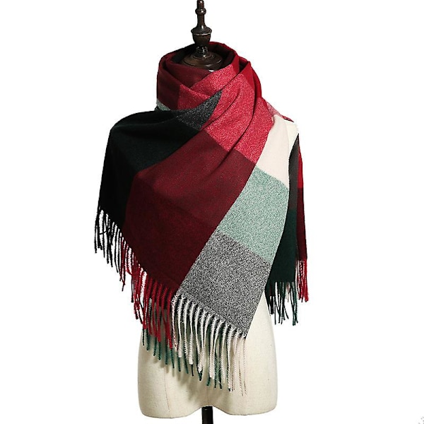 Kvinners skjerf vinter lang myk varm tartan sjekk wraps ull spinning dusk pashmina sjal stjålet skjerf damer, rød