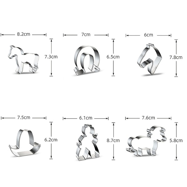 6 stk/sett kakeformer Non-stick DIY hesteform bærbar frukt kjeks godteri kuttere bakeware Suppli