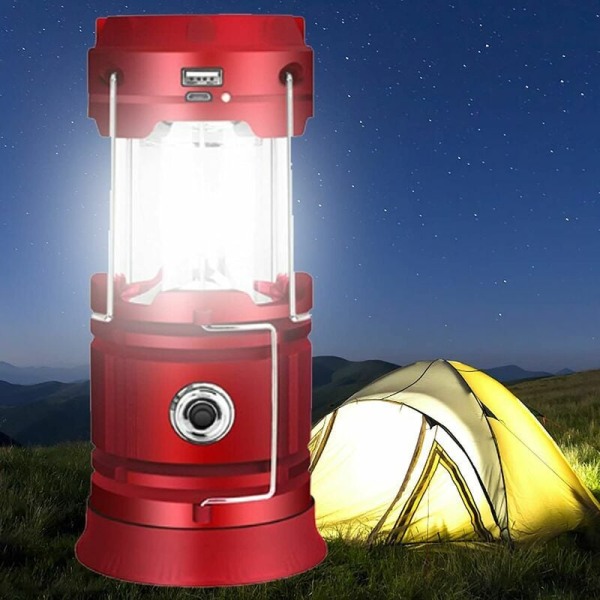 Bærbar LED Camping Lantern - Ultra lys USB genopladelig solar lanterne, batteridrevet lommelygte