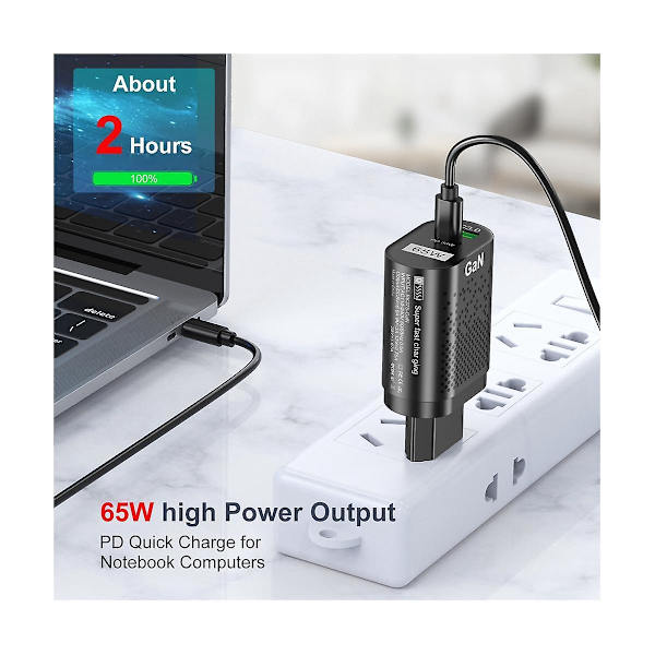 65W Mobiltelefon Snabbladdare Multi-Port QC3.0 PD Multiplug Snabbladdning Handladdare för EU-kontakt (Svart)
