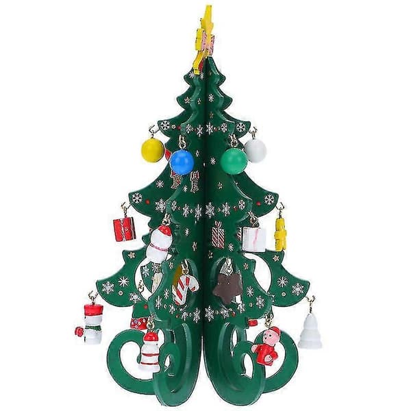 1 set Trä DIY Julgran Dekoration Barn Självmontering Träd Ornament För Present