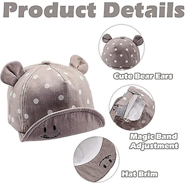 Dww-Grå-Polka Bomull Bb Cap 12 24 Månader för Flicka Pojke Barn Solhatt Justerbar Cap Vår t Höst