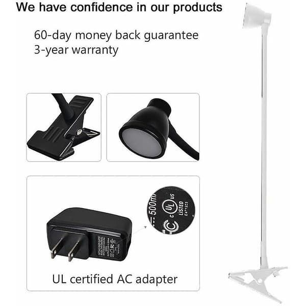 Klemme skrivebordslampe dimbar klips på leselampe (3000-6500k)