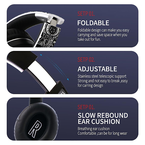 Trådløst Bluetooth Extra Bass Stereo Headset Headset Headset Headset Headset In Headset Innebygd mikrofon | Hjelm/hjelm