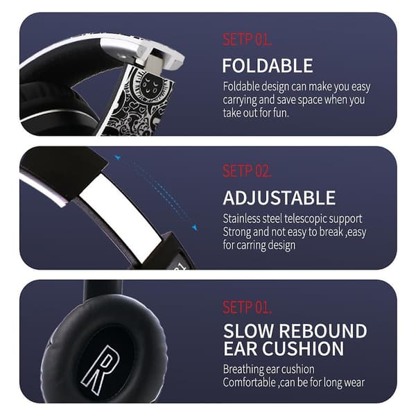Trådlöst Bluetooth Extra Bass Stereo Headset Headset Headset Headset In Headset Inbyggd mikrofon | Hjälm/hjälm