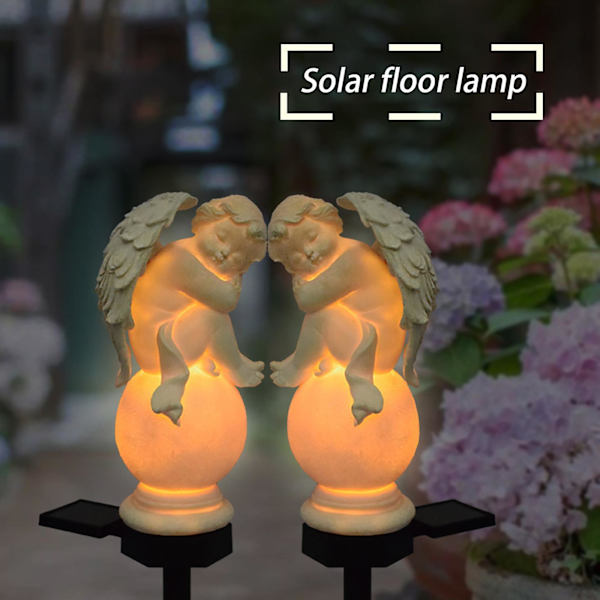 Eurooppalaistyylinen aurinkokäyttöinen ulkoilmahartsinen pieni enkeli puutarhalattia lamppu puutarhakoriste lattiavalaisin