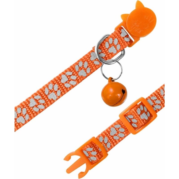 Katthalsband mot strypning, 2 delar justerbart reflekterande halsband för kattungar Valpar med klocka och säkerhetsspänne, 19-32 cm orange