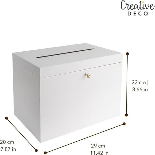 Bryllupskortæske - CREATIVE DECO - Model 29x20x22 cm - Lås og nøgle - 7 mm birkekrydsfiner - Ubehandlet overflade