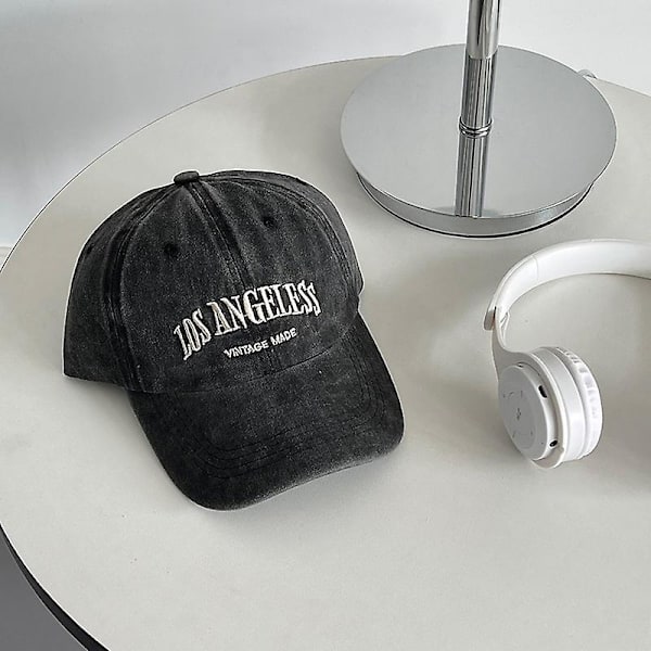 Kulunut denim urheilullinen baseball-lippis Vintage kirjonta auringonsuojalla Ulkoilumuoti Isän hattu Trucker-lippis naisille M（musta harmaa）