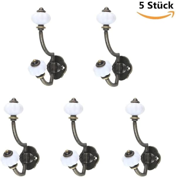 Retro brons keramiska klädkrokar, 5-pack lantlig stil väggkrokar hattkrokar dörrkrokar