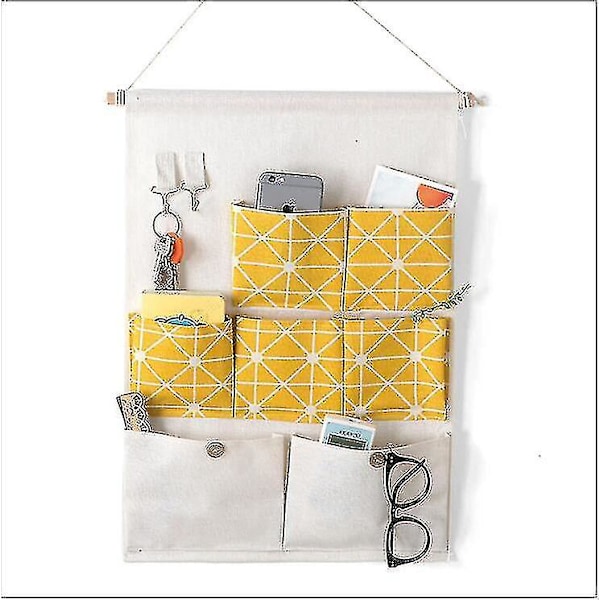 Wall-mounted Cotton And Linen Hanging Bag（13.58*19.09 inches，Yellow）