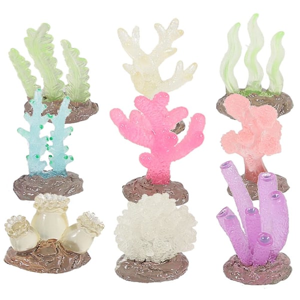 9Pcs Glow Aquarium Coral Reef Decorations Simulation Coral Plant Fish Tank Plant Model（5.30X3.40X3.40CM，As Shown）