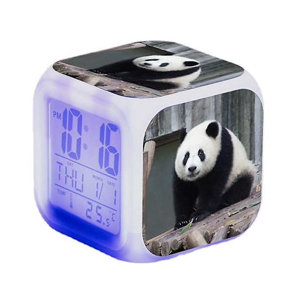 Dww-väckarklocka Panda Bild Ljus Väckarklocka USB Barn LED Klocka Cartoon Nattljus Flash 7 Färgförändrande Digital Klocka Skrivbordsklocka