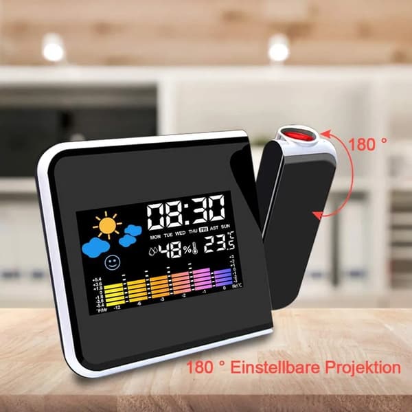 Väckarklocka med projektion, LED-projektionsväckarklocka digital väckarklocka USB-laddning/LCD-displaybelysning