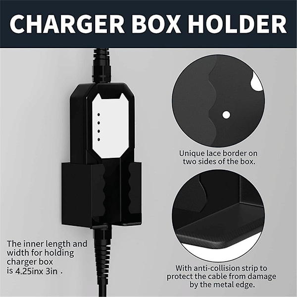 1 sæt EV-opladerholder, elektrisk bilopladerkabelholder, opladningsboksholder, vægmonteret elbilsstik (sort)