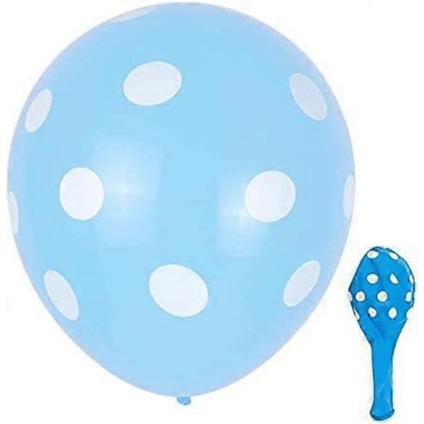 12 Tums Latex Ballonger i Blandade Färger med Polka Dot-Mönster för Födelsedagsfest, Festival och Festtillbehör, Färgglada 100 st (Ljusblå)