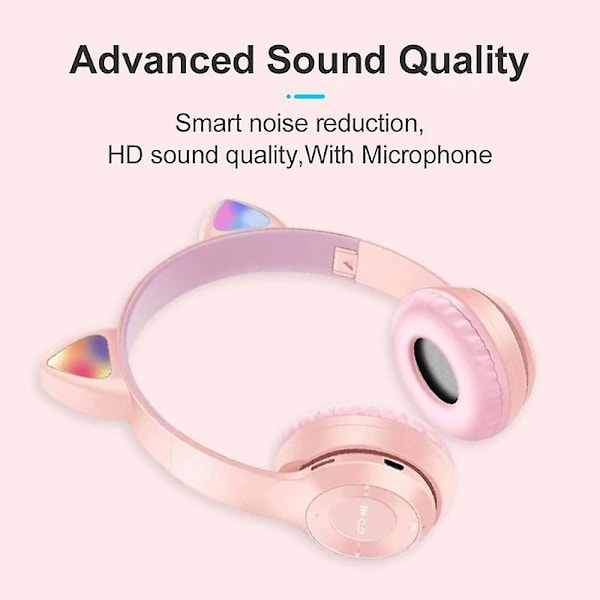 Søte katteøre trådløse hodetelefoner P47 headset med mikrofon Bluetooth headset stereo hodetelefoner sammenleggbar sport øretelefon håndfri støtter Tf minne C