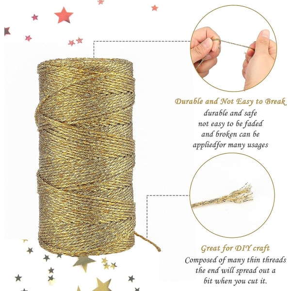 100 m dekorativ metalltråd - 1,5 mm guldtråd - smycketråd, lämplig för gör-det-själv hantverk, presentinslagning och bröllopsfavoriter