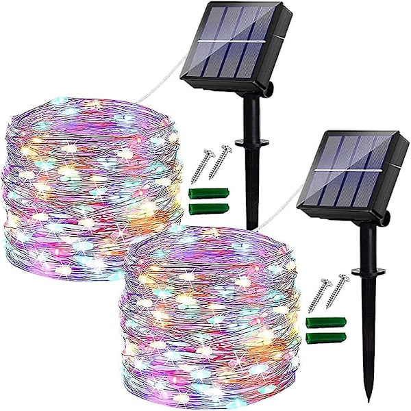 [2 Pack] Utomhus Solcellslampor 12M 120 LED Utomhuslampor Vattentät Koppartråd 8 Mönster Solcellslampor