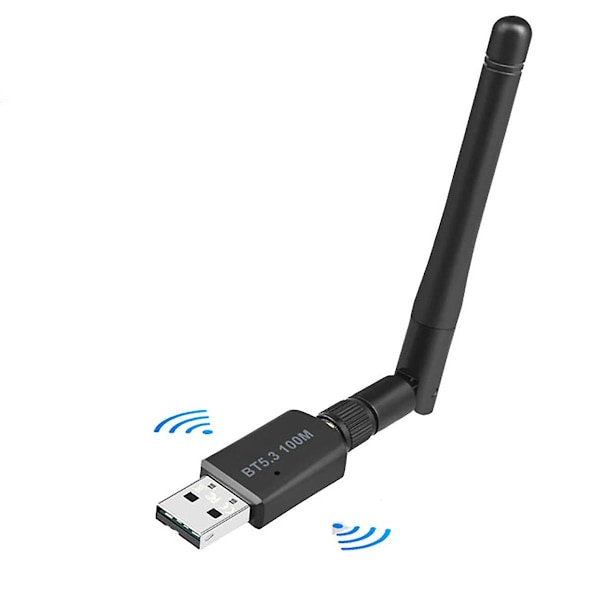 100M Bluetooth 5.3 Adapter Fri Driver USB Bluetooth Dongle Adaptador til Windows 11/10 Mus Tastatur Lydmodtager（Sort）