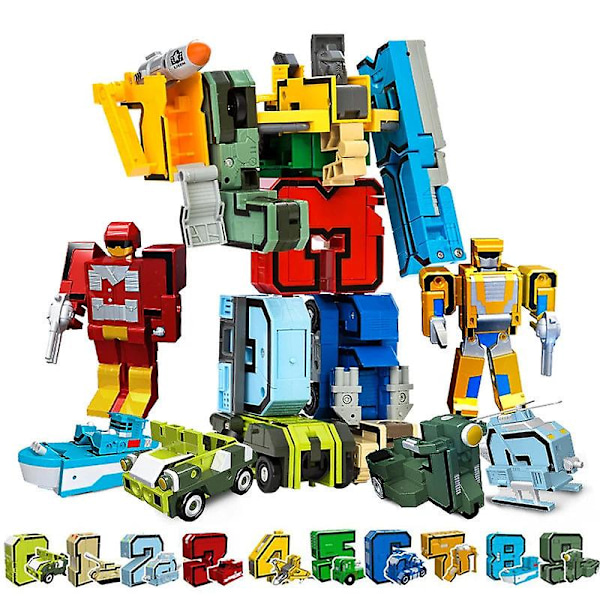 Gudi montera robotar transformerande byggklossar actionfigur bilmodell deformera siffror bokstäver alfabet matte pedagogiska leksaker（Abcd ingen låda）