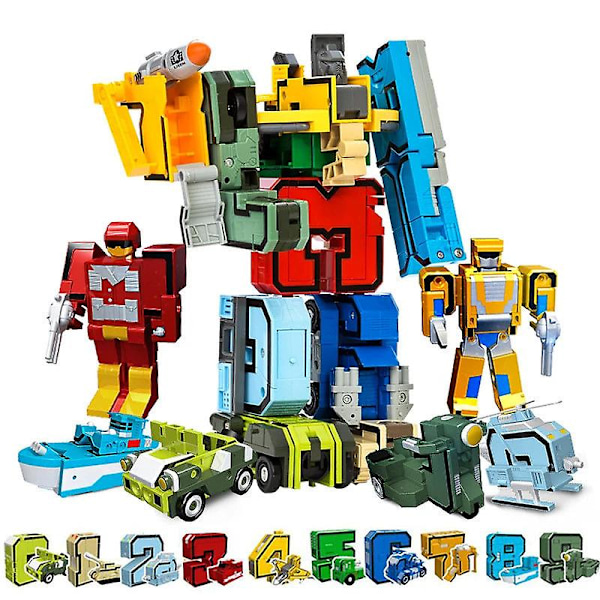 Gudi samle robotter transformationsbyggesæt actionfigur bilmodel deform tal bogstaver alfabet matematik pædagogisk legetøj（Abcd ingen æske）