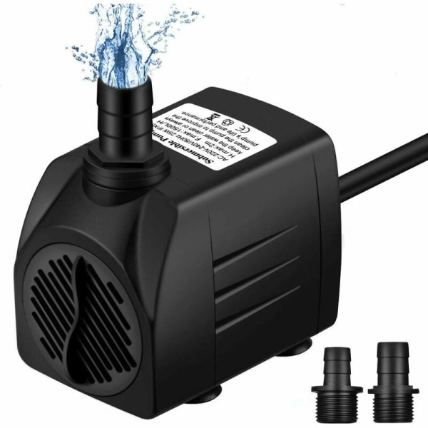 GTA Aquarium Pump 1500L/H akvaariopumppu, minivesipumppu, lampipumppu kestää kuivaa palamista (36 tuntia), puutarha, ei melua, 1,4 m kaapeli + 2 suutinta (musta)