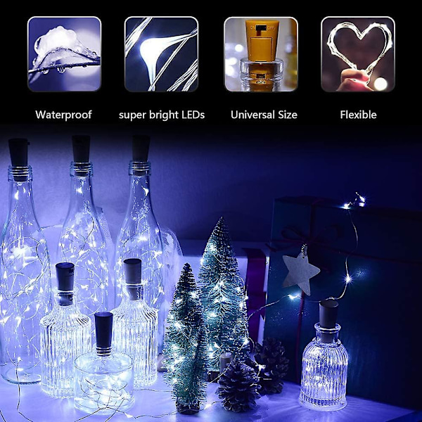 10 kappaleen pakkaus pullovaloilla, 2m 20 LED-korkkivalo viinipulloille, kupari