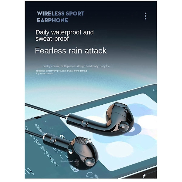 Halsbandstyp Hörlurar Stereo Brusreducering Universell Sport Öron Hörlurar Mic Trådlös Bluetooth（Svart）
