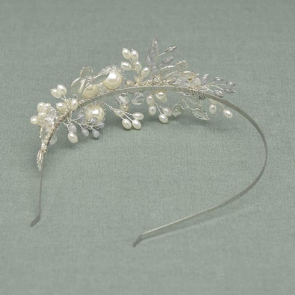 Håndlagde perle-bryllupshårbånd for kvinner, sølvfarget rhinestone-hårbånd brudehodeplagg, hårsmykker tilbehør