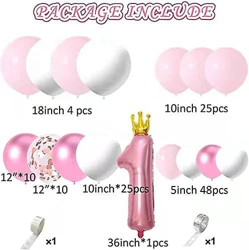 1-års bursdagsjentedekorasjonssett med rosa ballonger