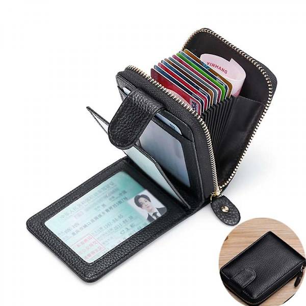 Herr Slim Svart RFID Dragkedja Runt Plånbok Äkta Läder Bifold Stil Myntficka Korthållare Plånböcker Handväska
