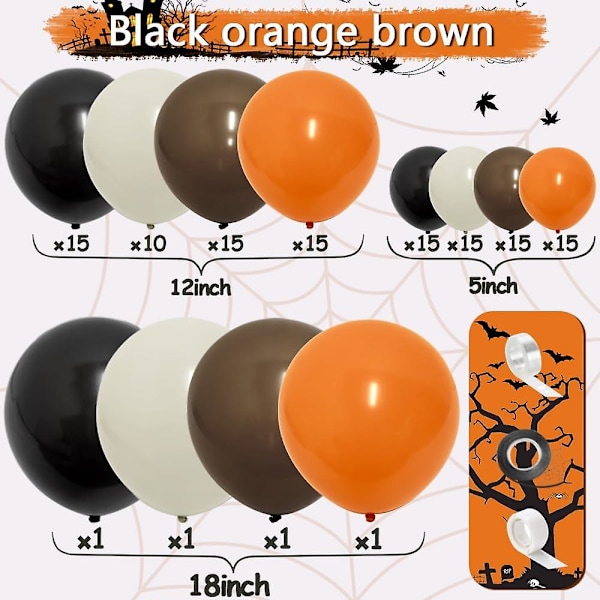 122 st, svarta orange ballonger Halloween ballonggirland vit sand brun ballongbåge kit för pumpa fladdermus läskig häxa zombie temafest dekorationer