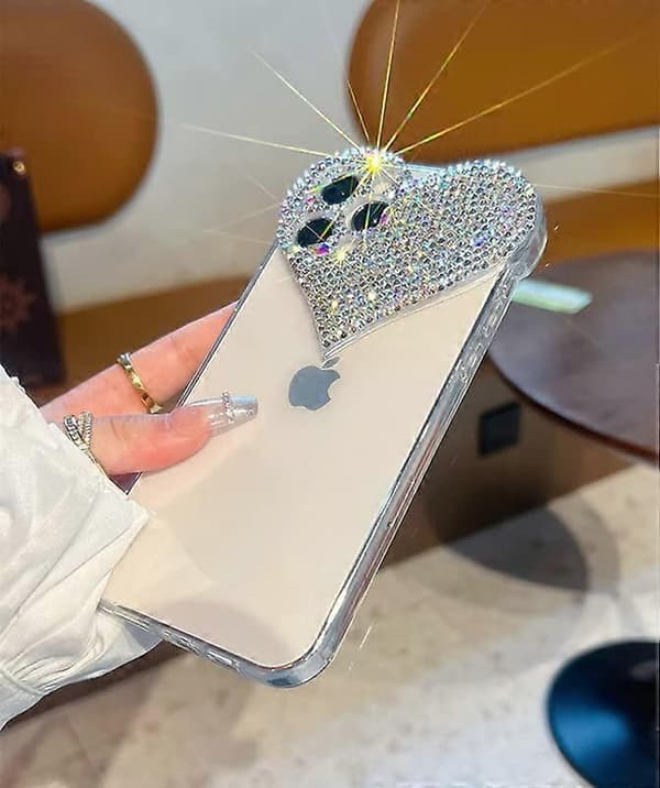 Glitterfodral för iPhone 14 Pro Max, 3D Hjärta Design, Glittrande Diamant Rhinestone, Slank Passform