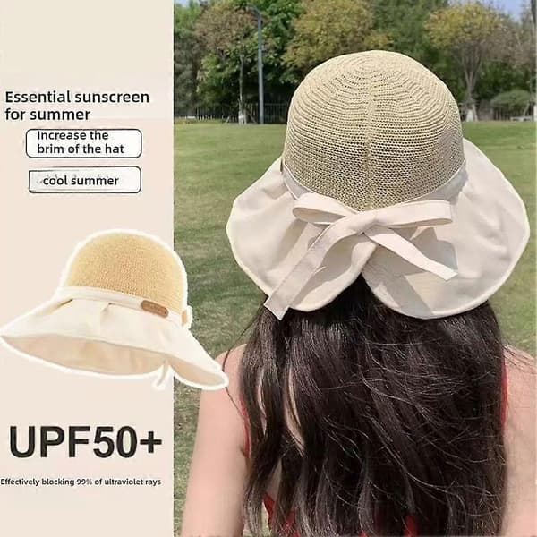Solhat med hestehaleåbning til kvinder, bred skygge, sommer-visir, sammenfoldelig strandhat Pink